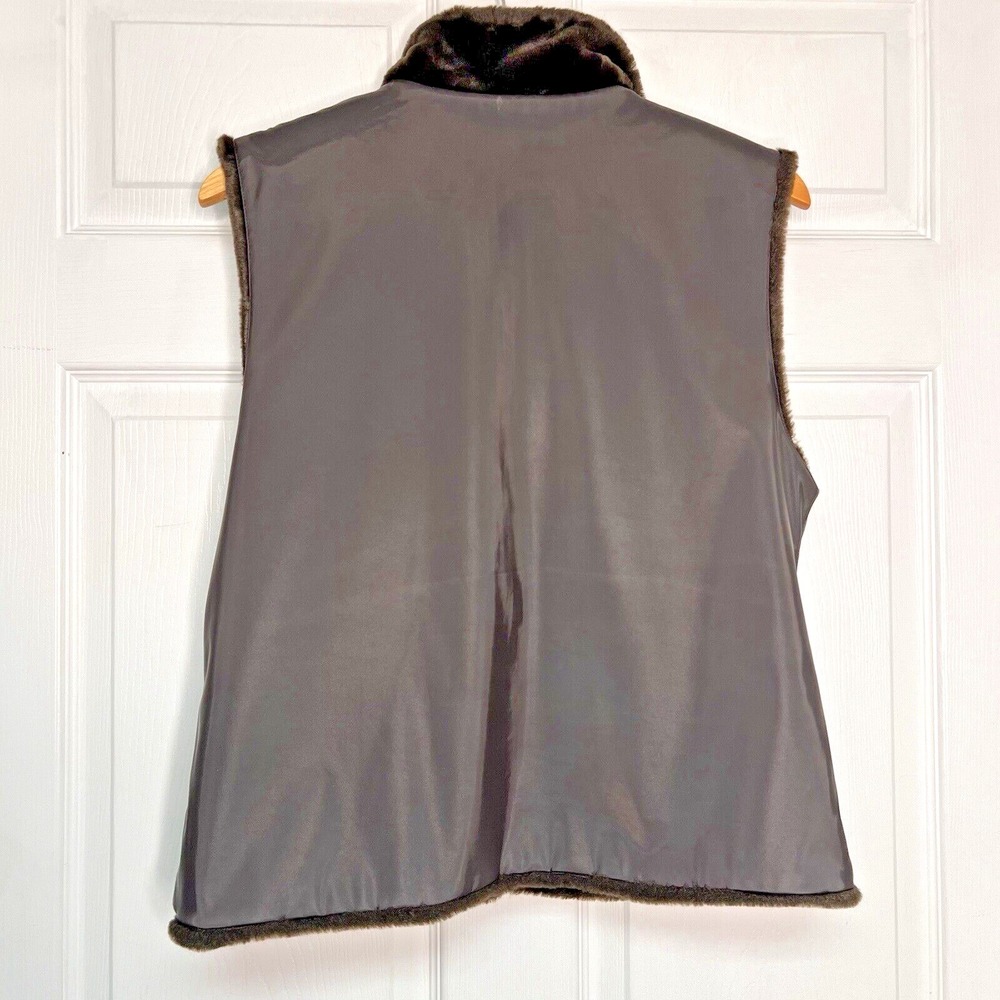 VTG Blassport Womens M Brown Reversible Vest Faux Fur Full Zip Mock Neck Classic - Picture 9 of 12